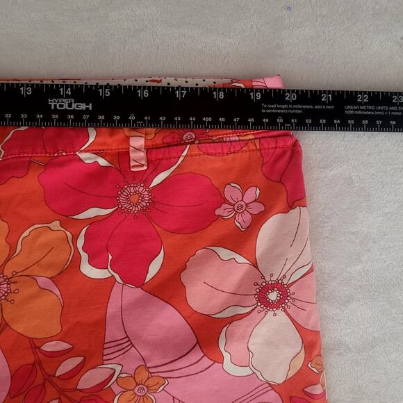 Talbots Sz 18‎ Red Orange Floral Tossed Flowers Perfect Crop Pants Stretchy - Picture 8 of 10
